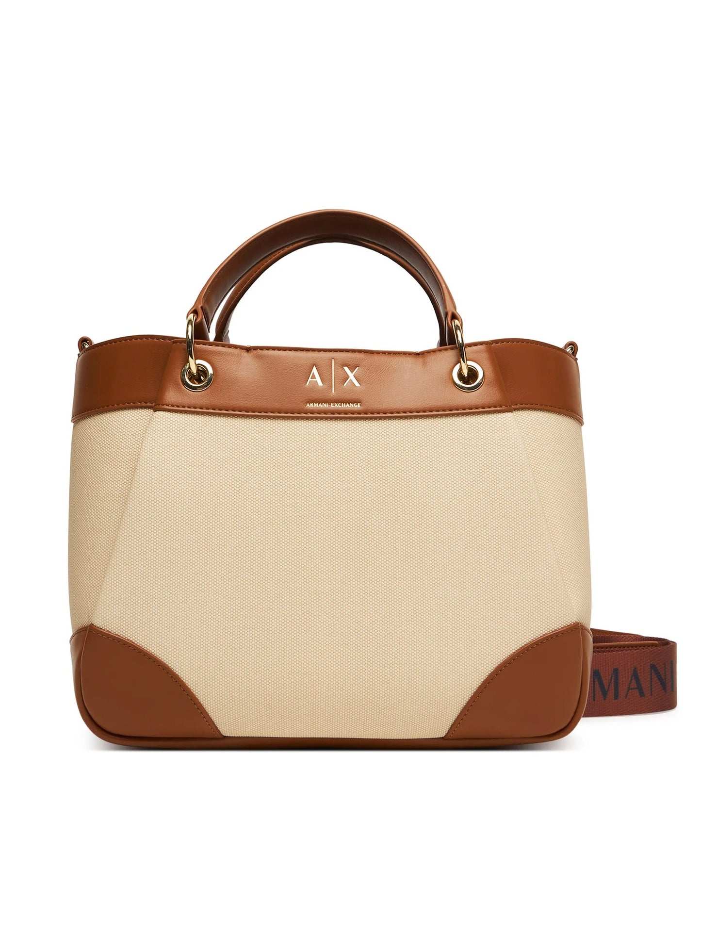 Armani Borsa a mano con tracolla art. XW000393 colore sabbia e pelle marrone, foto di fronte