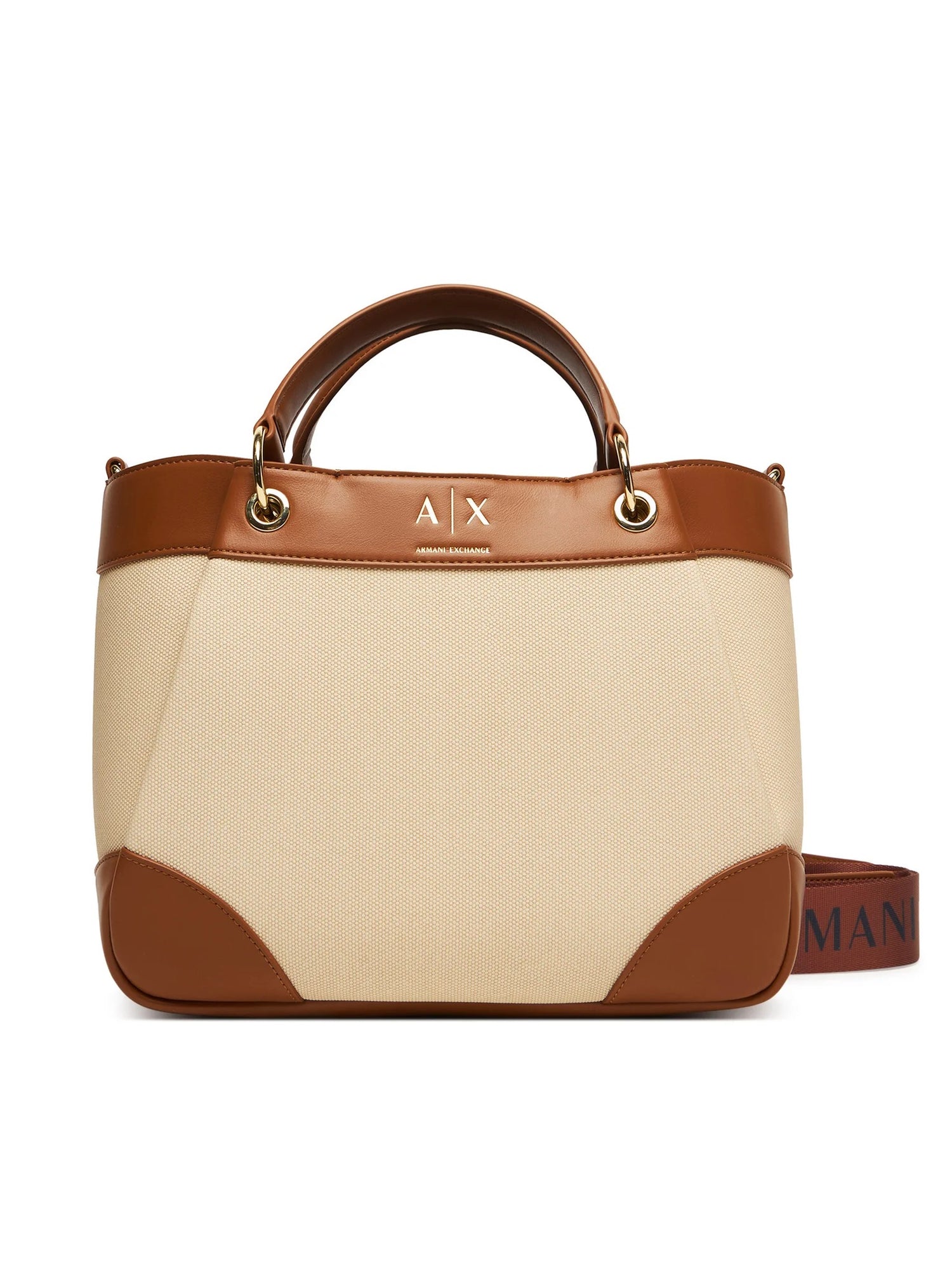 Armani Borsa a mano con tracolla art. XW000393 colore sabbia e pelle marrone, foto di fronte