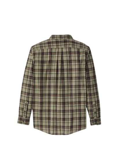 Filson FMCAM0085 MADRAS BUTTON-DOWN SHIRT Camicia Uomo camicia a quadri, colore di base verde, con righe verticali e orizzontali marroni e nere;  foto del retro