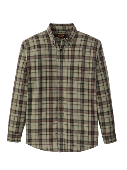 Filson FMCAM0085 MADRAS BUTTON-DOWN SHIRT Camicia Uomo camicia a quadri, colore di base verde, con righe verticali e orizzontali marroni e nere; foto del davanti