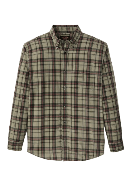 Filson FMCAM0085 MADRAS BUTTON-DOWN SHIRT Camicia Uomo camicia a quadri, colore di base verde, con righe verticali e orizzontali marroni e nere; foto del davanti
