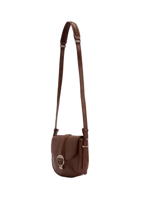 Barbour LBA0490 Borsa a tracolla Elm colore marrone con chiusura in oro, foto di fronte con tracolla in mostra